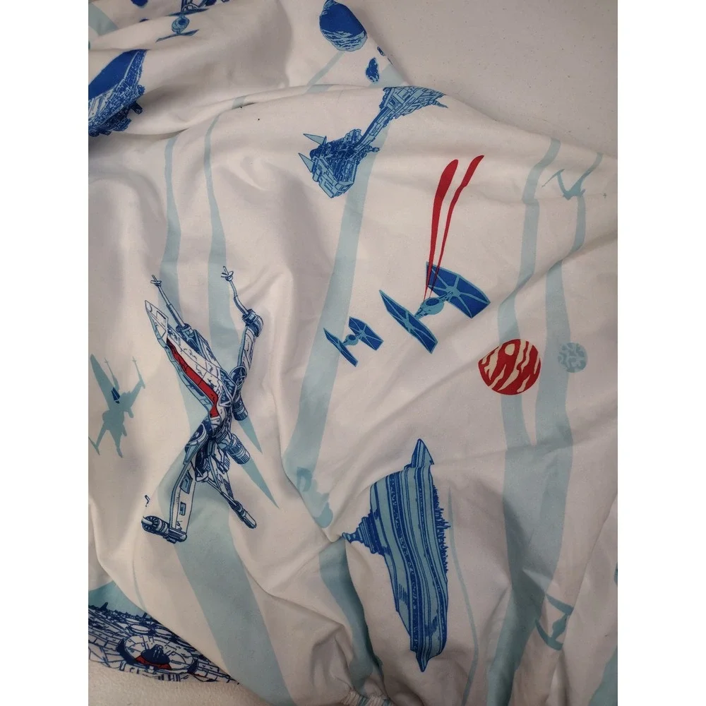 Star Wars Full Fitted Sheet Millennium Falcon X-Wing Spaceship Print Blue White